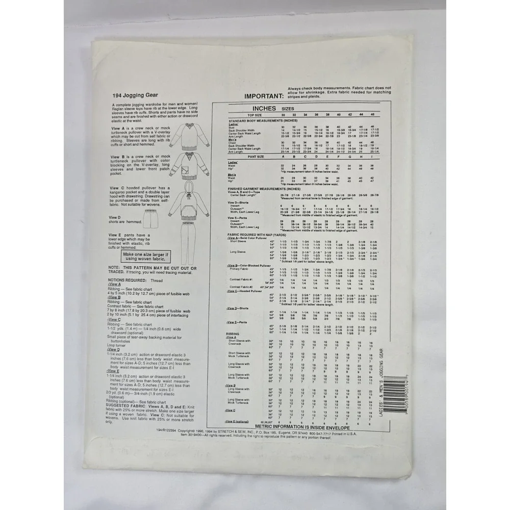 Vintage 1990s Stretch & Sew Ann Person Sewing Patterns 194 - Jogging Gear